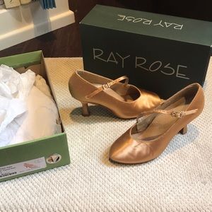 Ray Rose bronze satin ballroom shoes; 3” heel